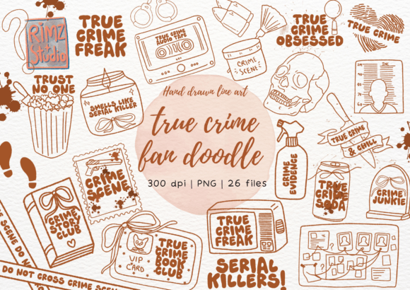 Download True Crime Fan Doodle Hand Drawn Png Set - Premium Bundle