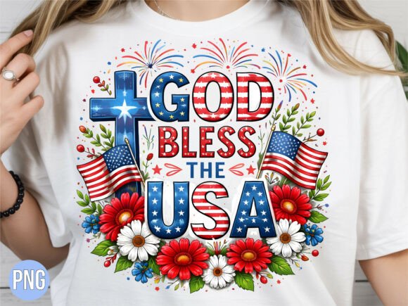 Download God Bless USA Floral American Flag PNG - American Collection