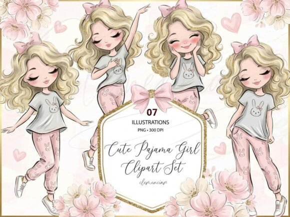 Download Cute Pajama Girl Clipart PNG Set - Png set Collection