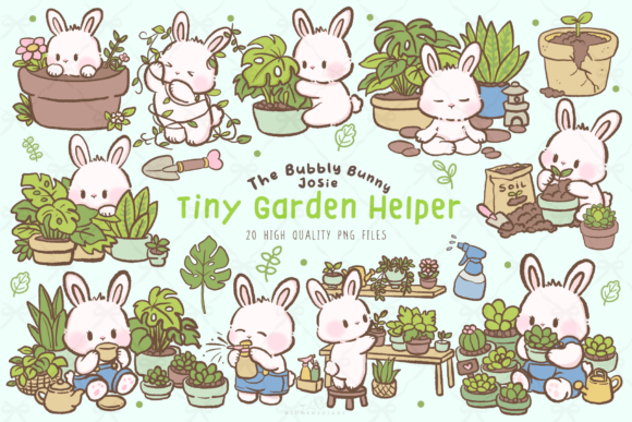 Download Kawaii Garden Bunny Clipart PNG Set - Png set Collection